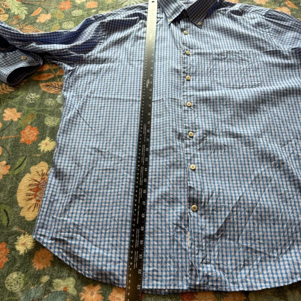 Peter Millar Crown Soft Mens XL Blue Plaid‎ Cotton Silk Button Down Shirt